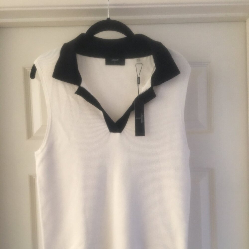 New Tahari Classic Black and White Sleeveless Sweater (XL).